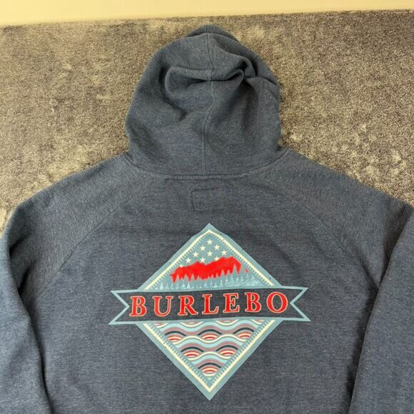 Burlebo Fleece Hoodie Mountain Spellout Navy Blue Men's XXL Pullover - Picture 2 of 10